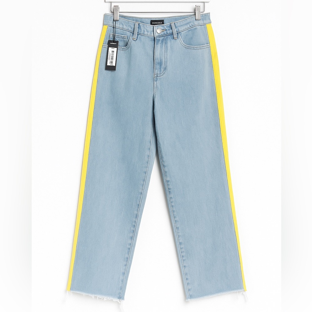 MOMOKROM Yellow Stripe High-Waist Wide-Leg Jeans – NWT Size UK 6 / EU 34